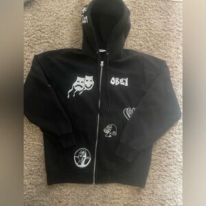Black obey hoodie with Graphic Patches